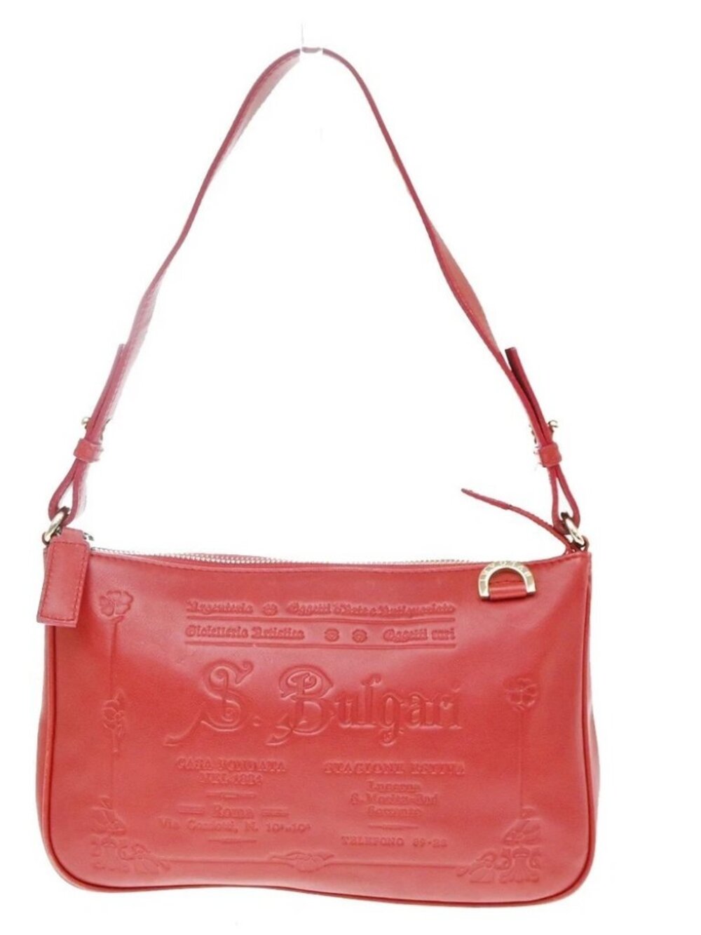 BVLGARI S. Bulgari Logo Shoulder Hand Bag Red Leather Italy GHW 67CB142